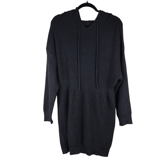 Shein Curve Plus Size Stretchy Casual Comfy Loungewear Black Knit Hoodie Dress - Picture 1 of 8